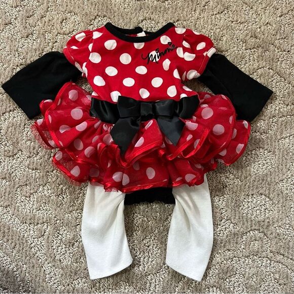 NEWBORN Disney Minnie Mouse Red & Black Polka Dot outfit Costume w/free puppet - Picture 6 of 13
